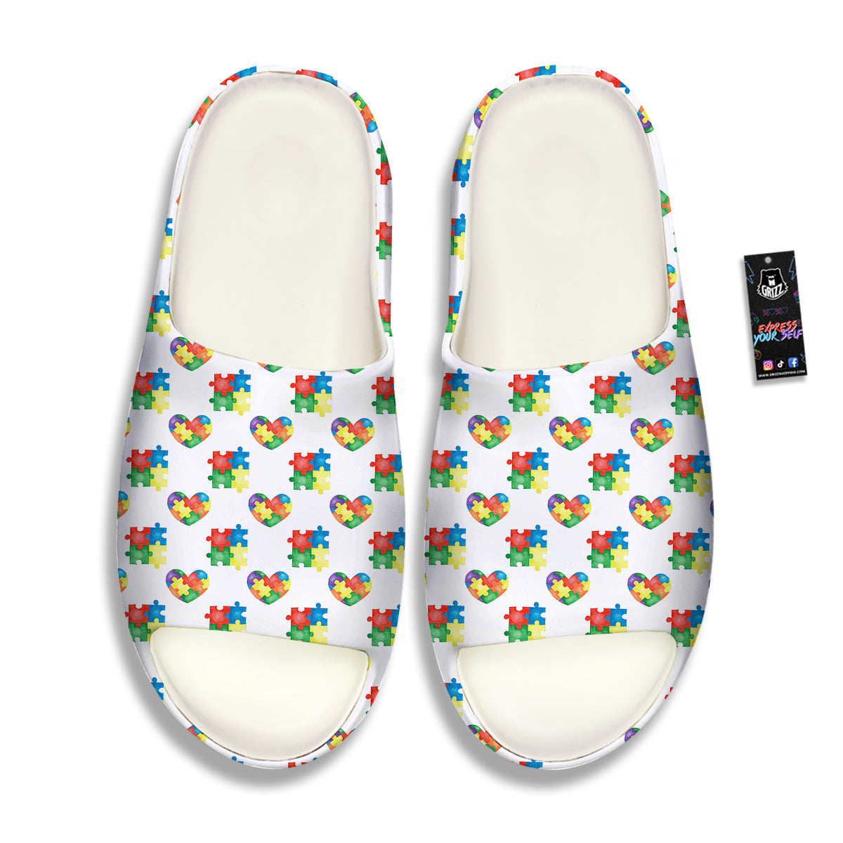 Autism Awareness Heart Print Pattern Sandals-grizzshop