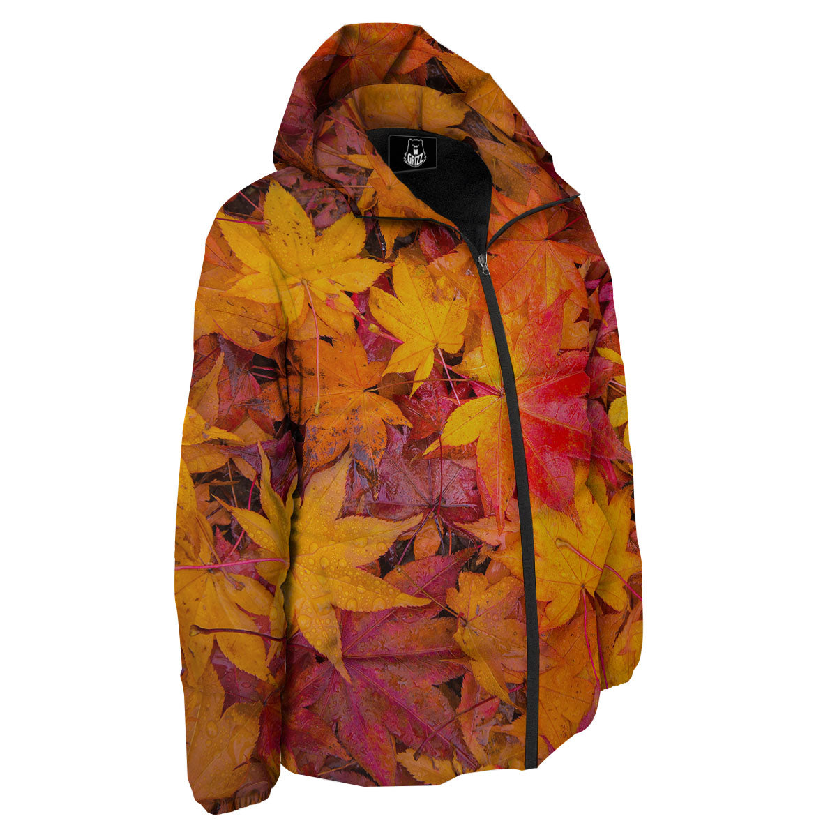Autumn Leaves Print Down Jacket-grizzshop