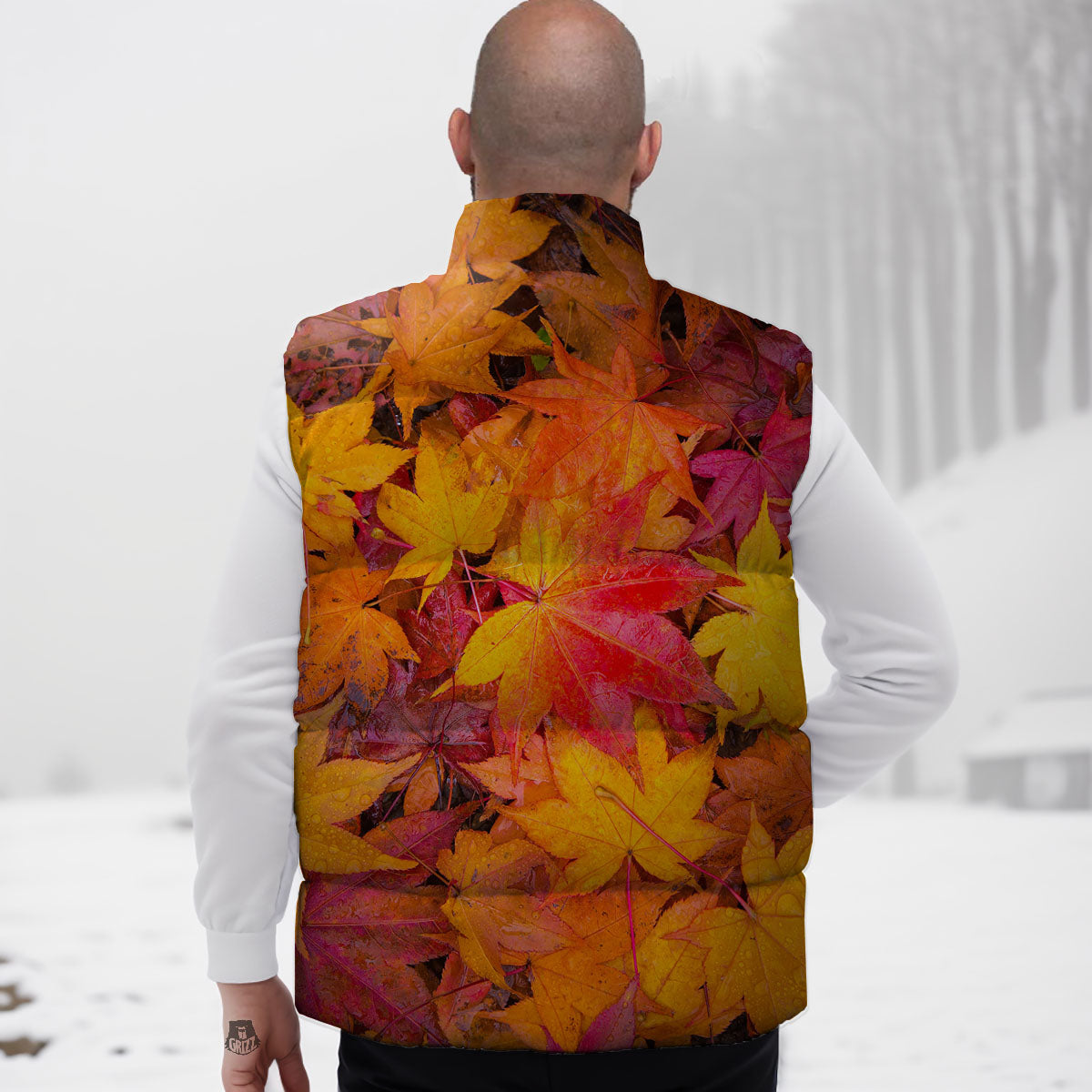 Autumn Leaves Print Down Vest