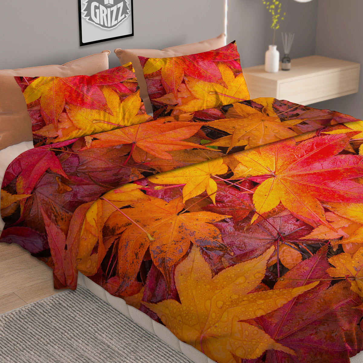 Autumn Leaves Print Duvet Cover Bedding Set