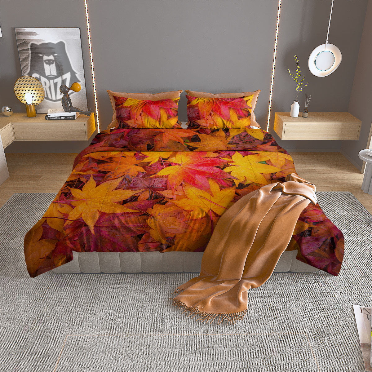 Autumn Leaves Print Duvet Cover Bedding Set
