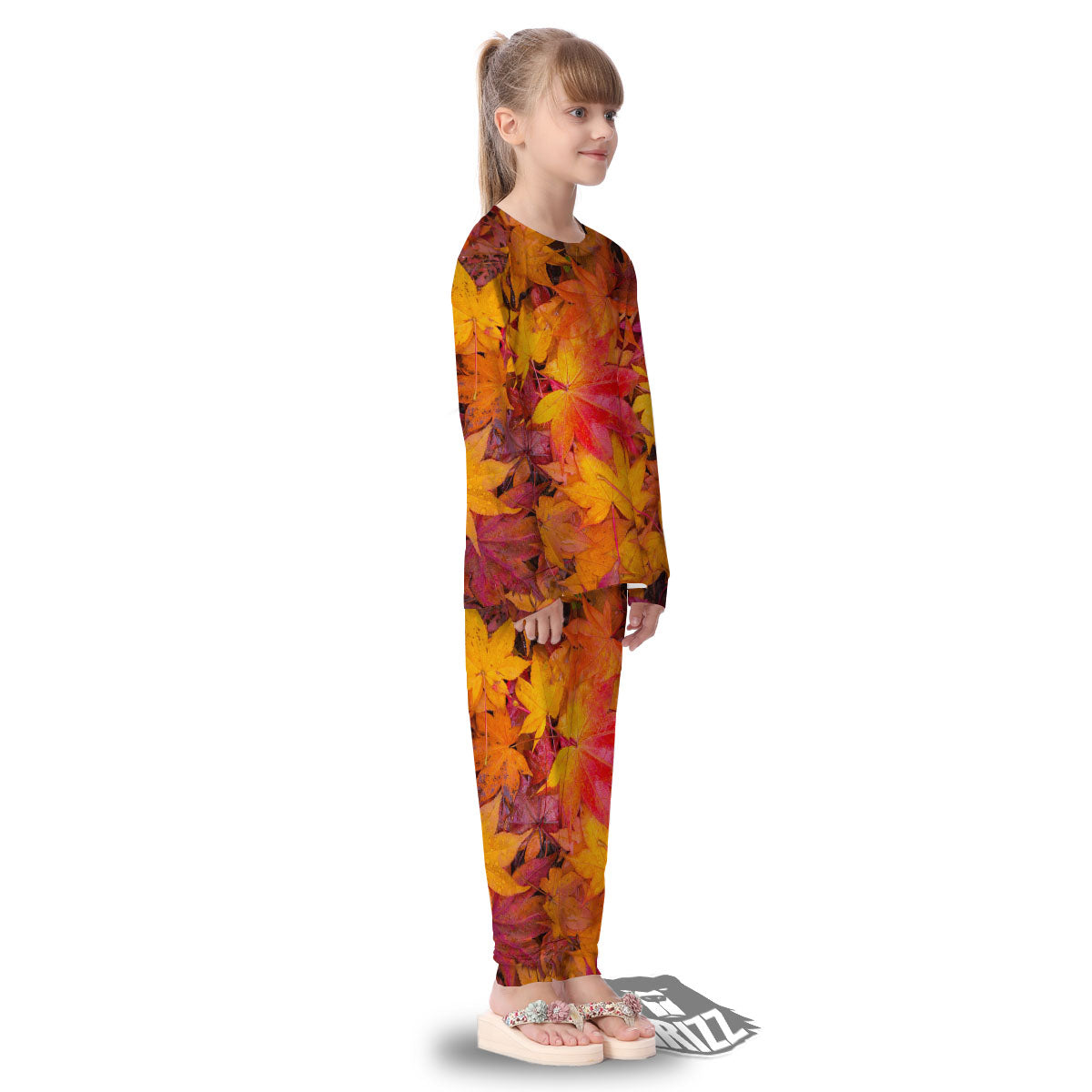 Autumn Leaves Print Kid's Pajamas-grizzshop