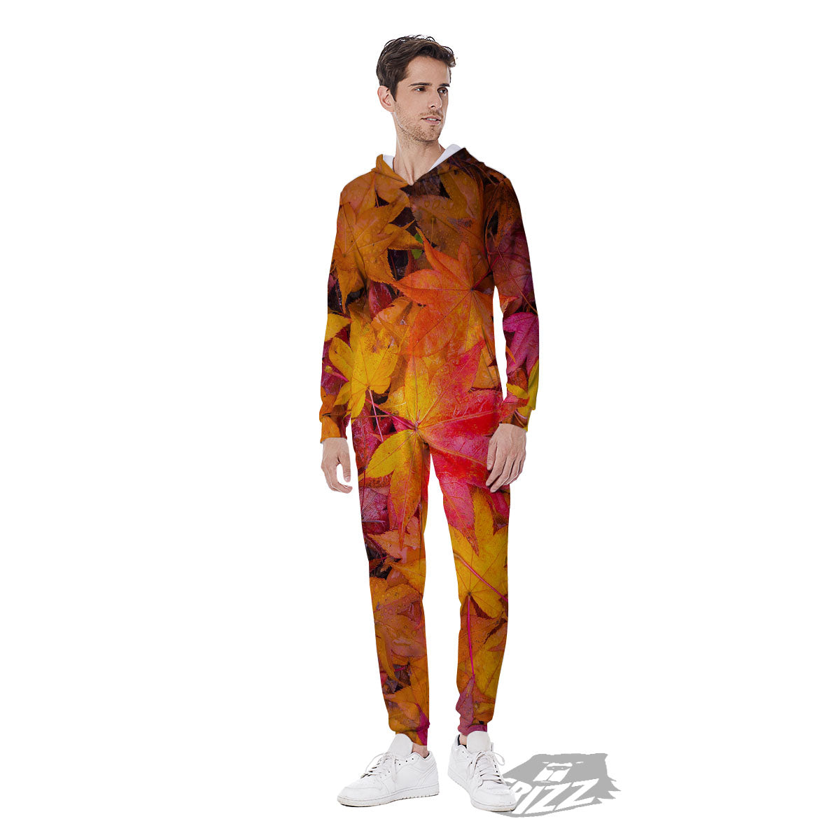 Autumn Leaves Print Men's Jumpsuit-grizzshop