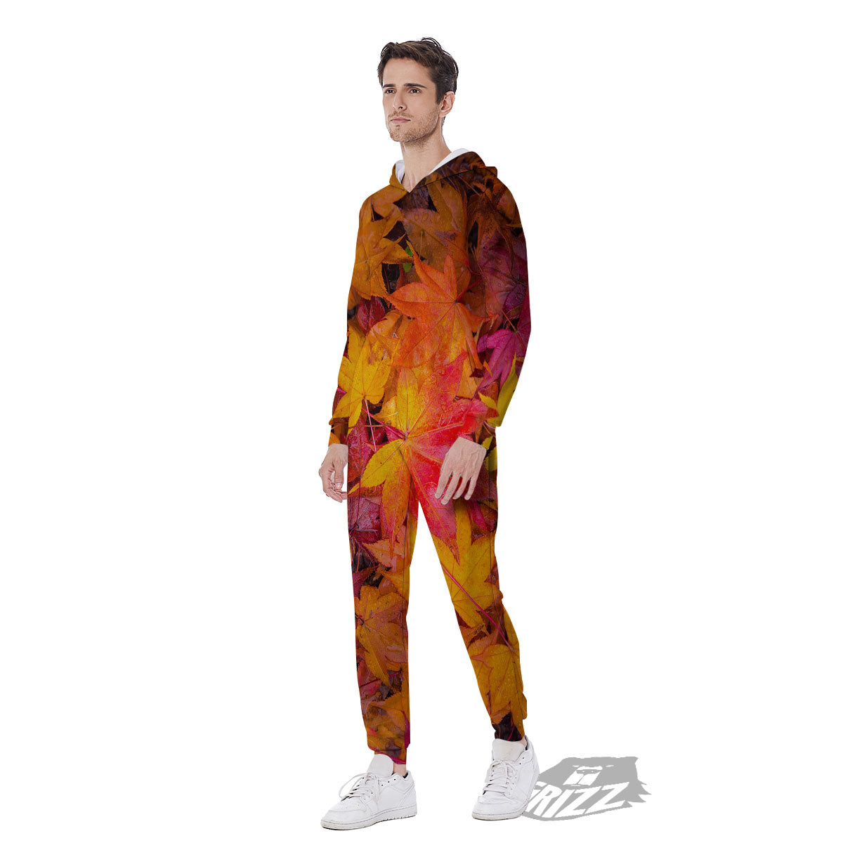 Autumn Leaves Print Men's Jumpsuit-grizzshop