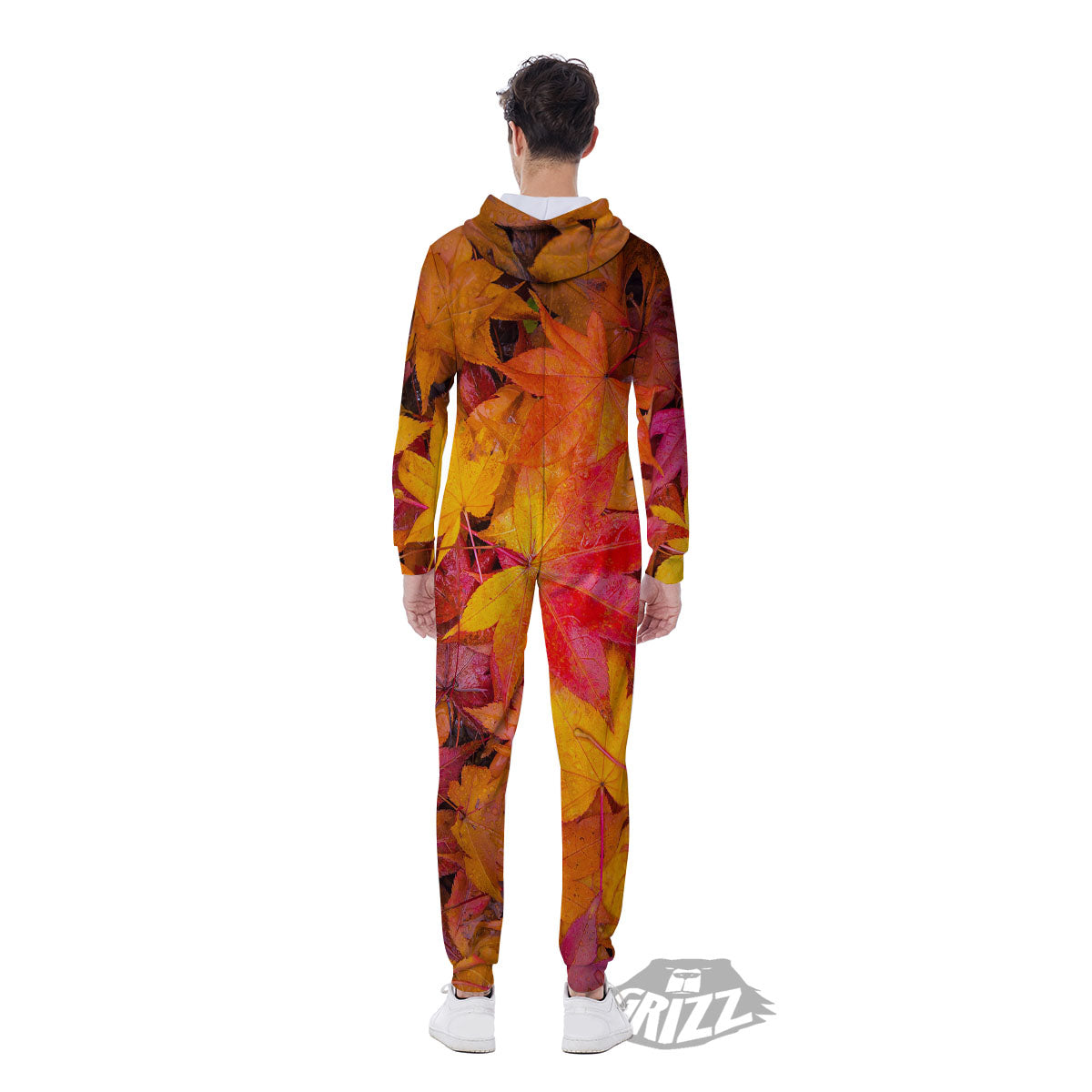 Autumn Leaves Print Men's Jumpsuit-grizzshop