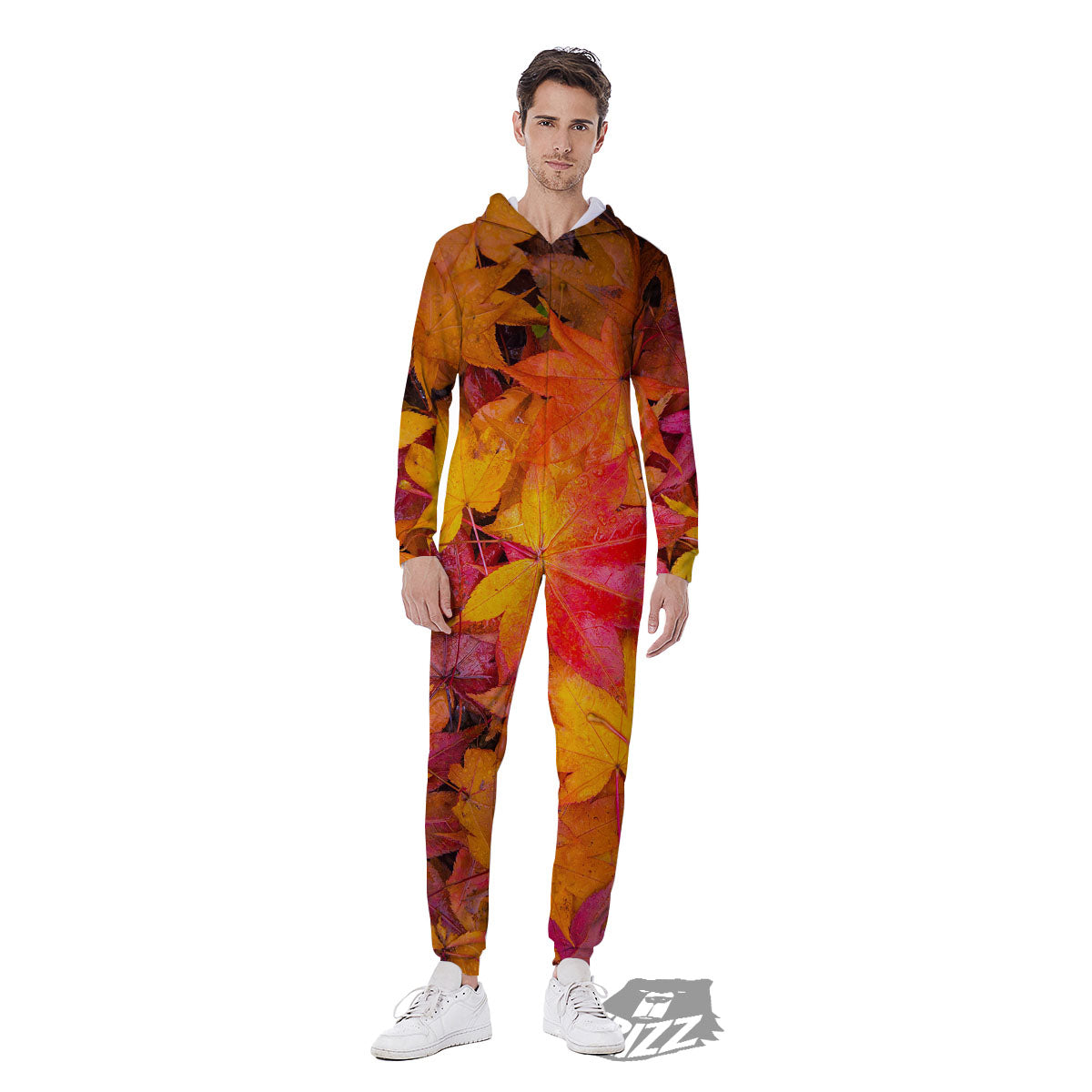 Autumn Leaves Print Men's Jumpsuit-grizzshop