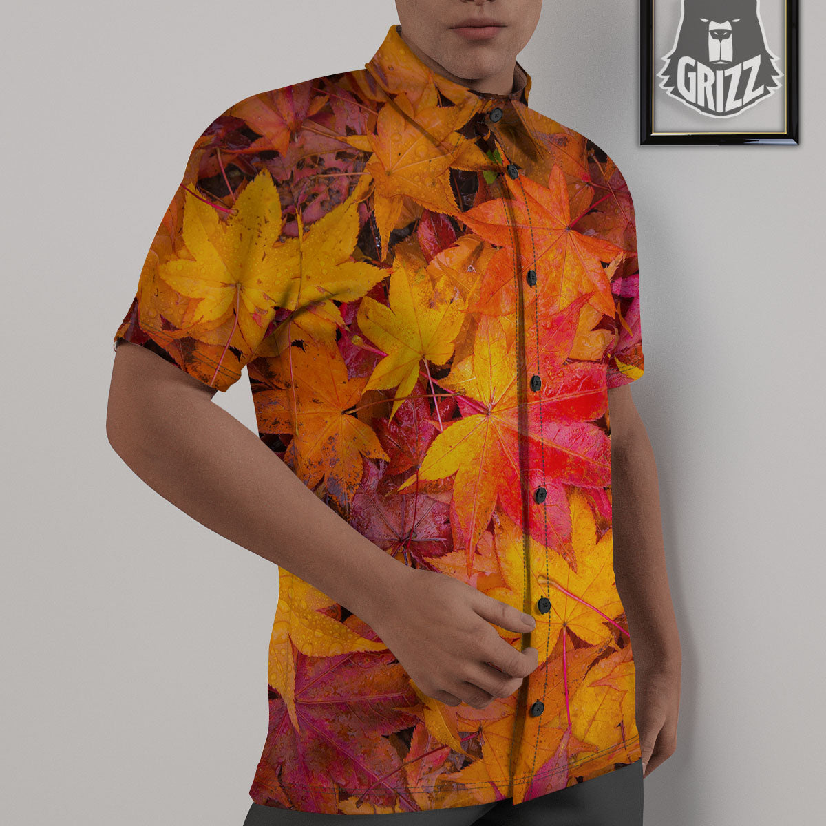 Autumn Leaves Print Untucked Shirts-grizzshop