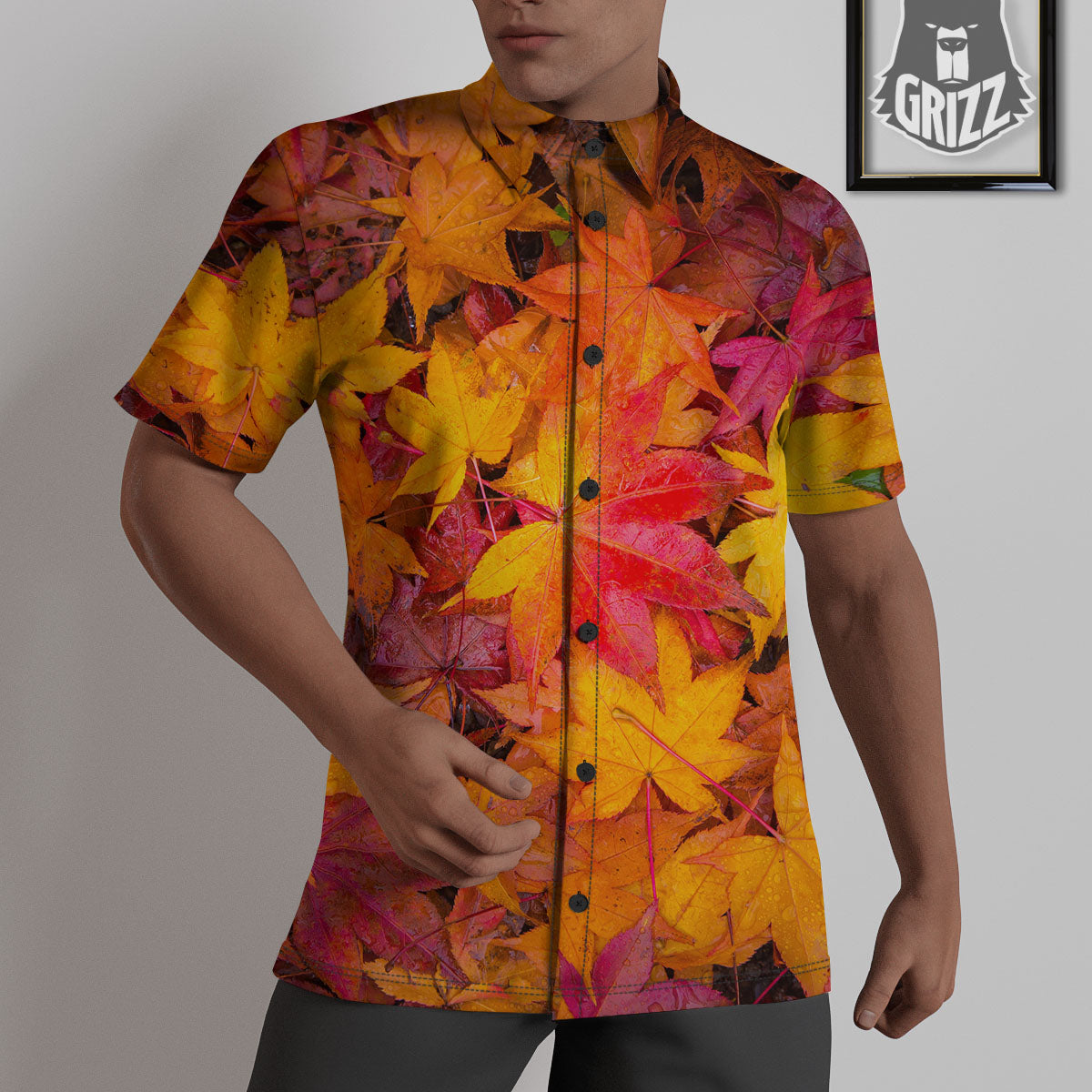 Autumn Leaves Print Untucked Shirts-grizzshop