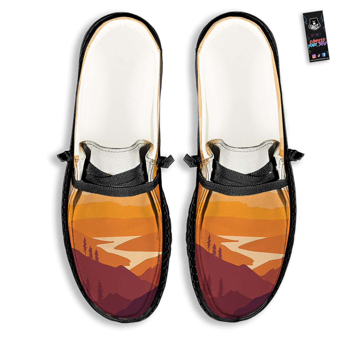 Autumn Mountains Sunset Print Black Loafers-grizzshop