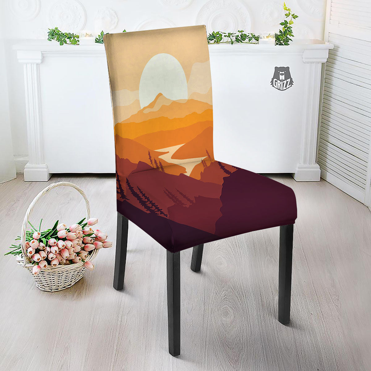 Autumn Mountains Sunset Print Dining Chair Slipcover-grizzshop