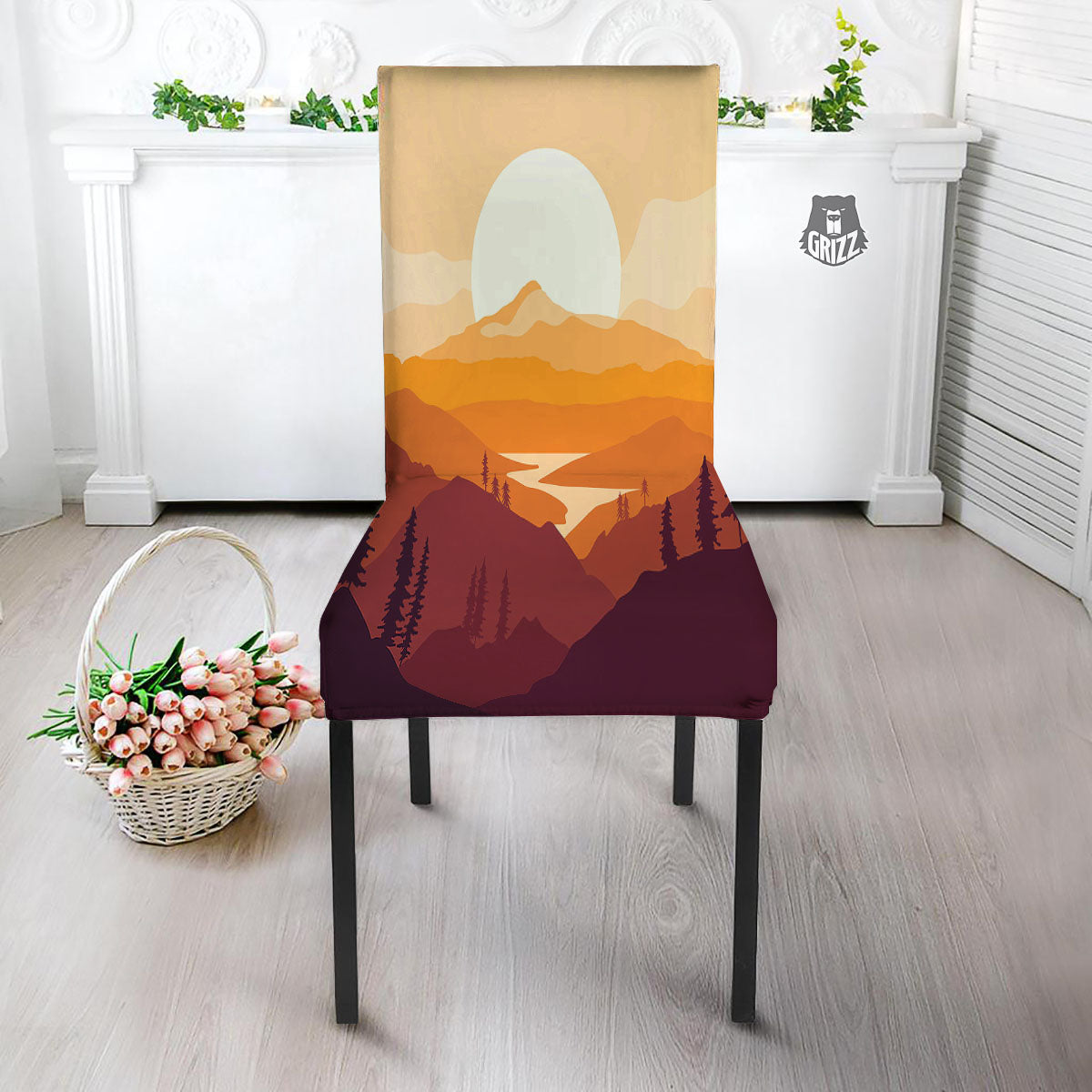 Autumn Mountains Sunset Print Dining Chair Slipcover-grizzshop
