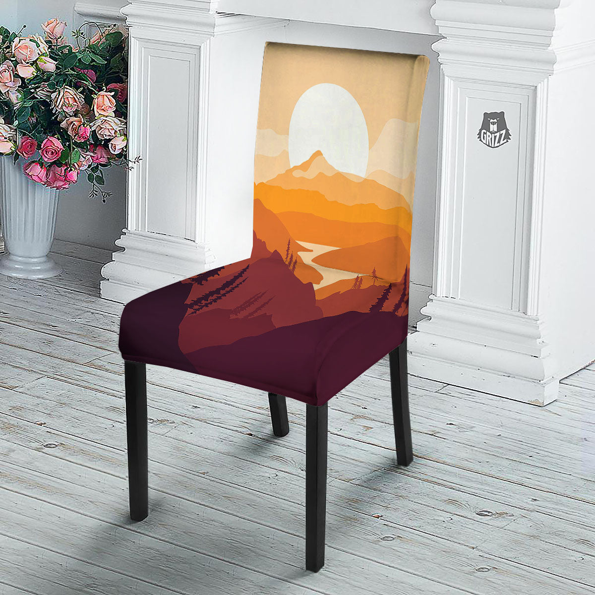 Autumn Mountains Sunset Print Dining Chair Slipcover-grizzshop