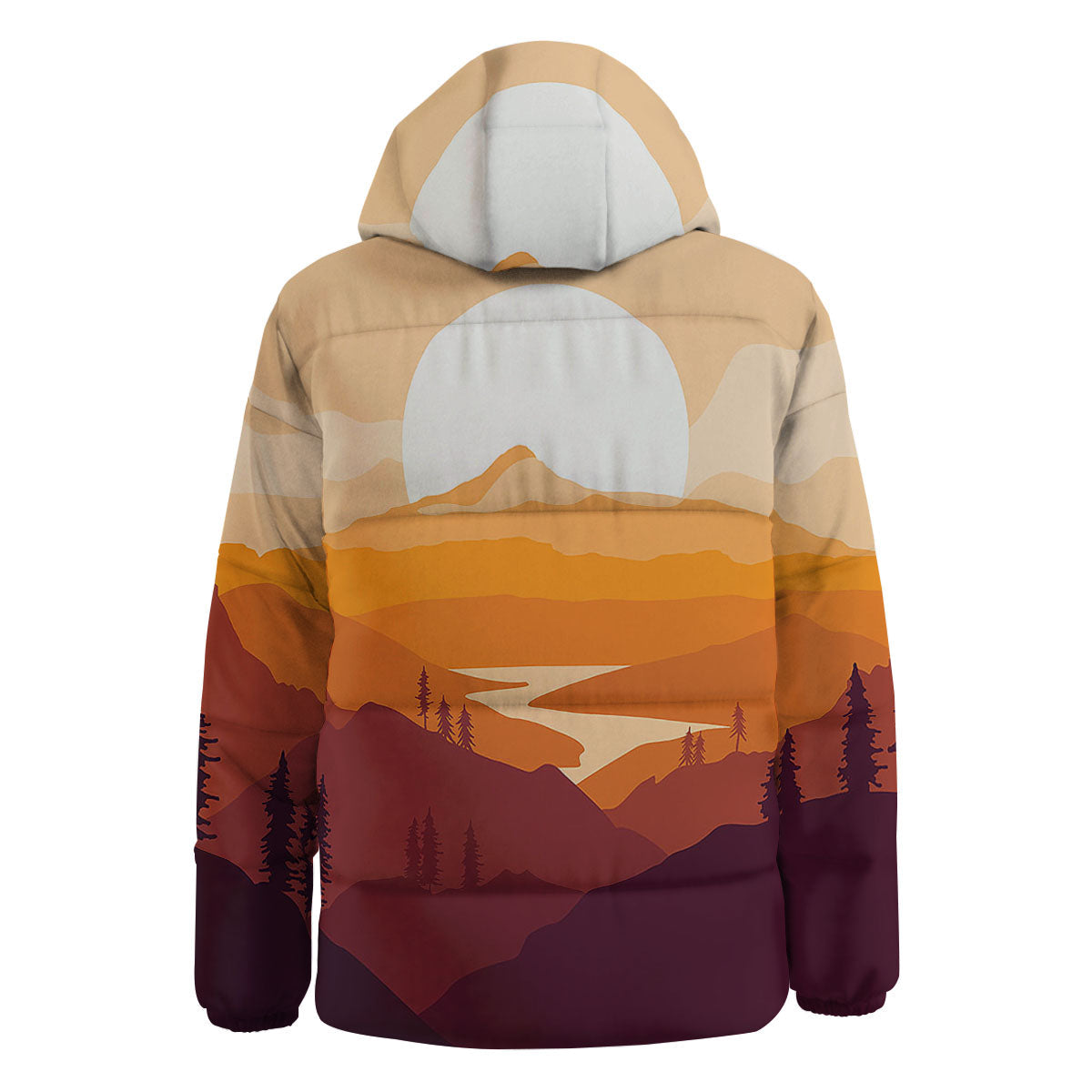 Autumn Mountains Sunset Print Down Jacket-grizzshop