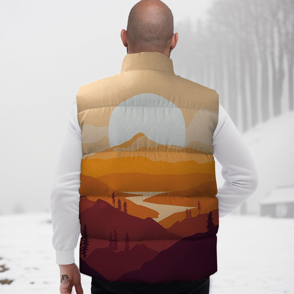 Autumn Mountains Sunset Print Down Vest