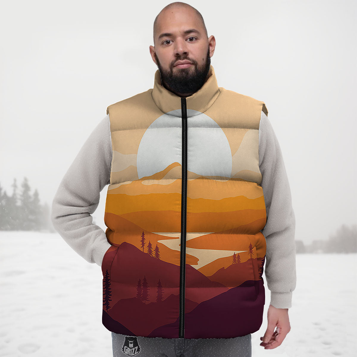 Autumn Mountains Sunset Print Down Vest