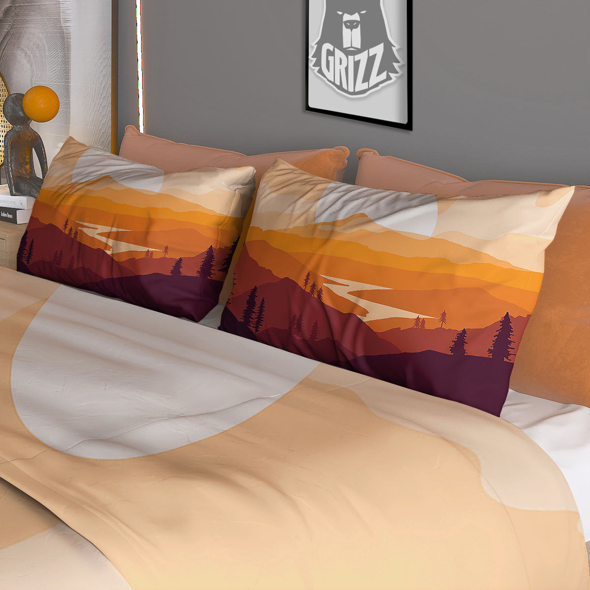 Autumn Mountains Sunset Print Duvet Cover Bedding Set