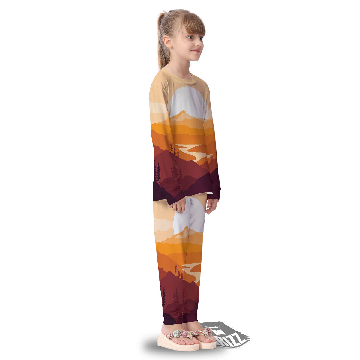 Autumn Mountains Sunset Print Kid's Pajamas-grizzshop