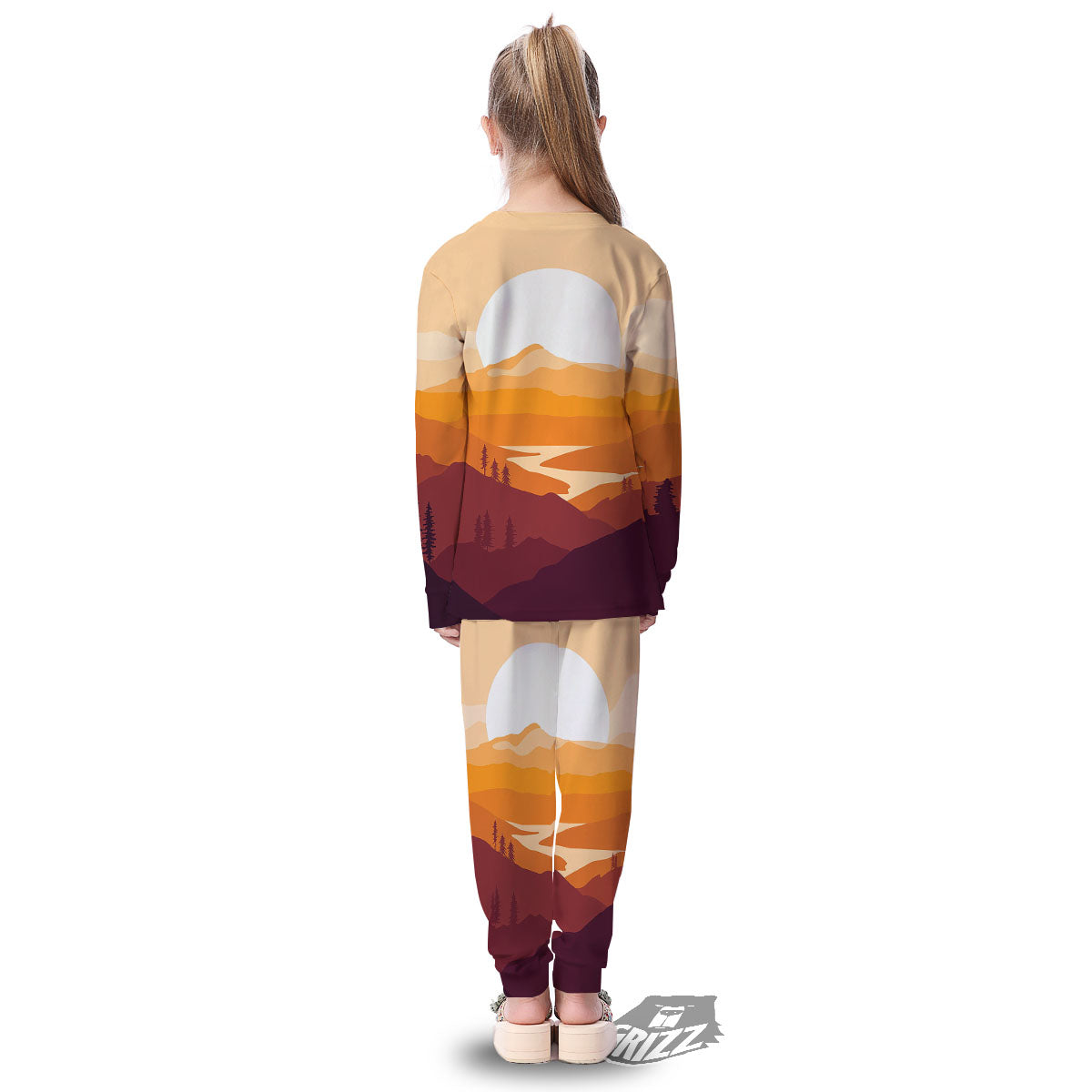 Autumn Mountains Sunset Print Kid's Pajamas-grizzshop