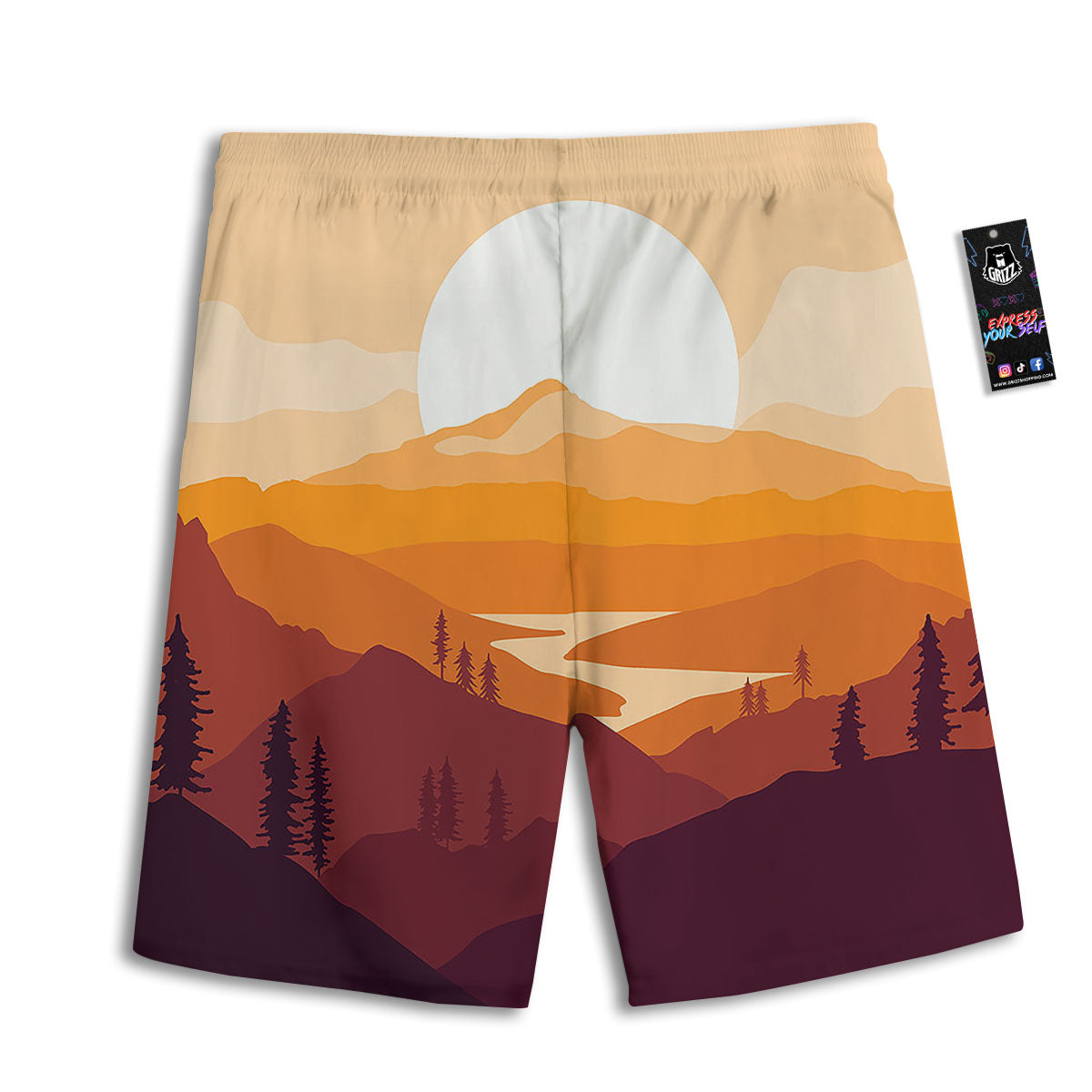 Autumn Mountains Sunset Print Men's Athletic Shorts
