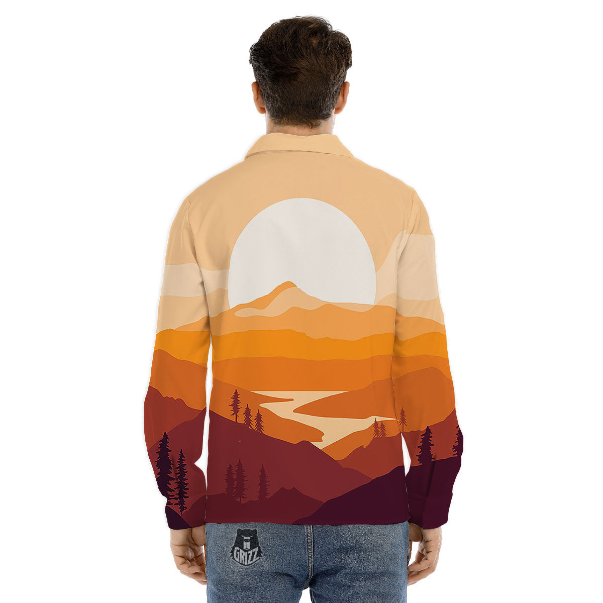 Autumn Mountains Sunset Print Men's Dress Shirts-grizzshop