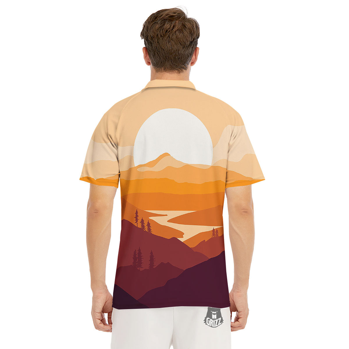 Autumn Mountains Sunset Print Men's Golf Shirts-grizzshop