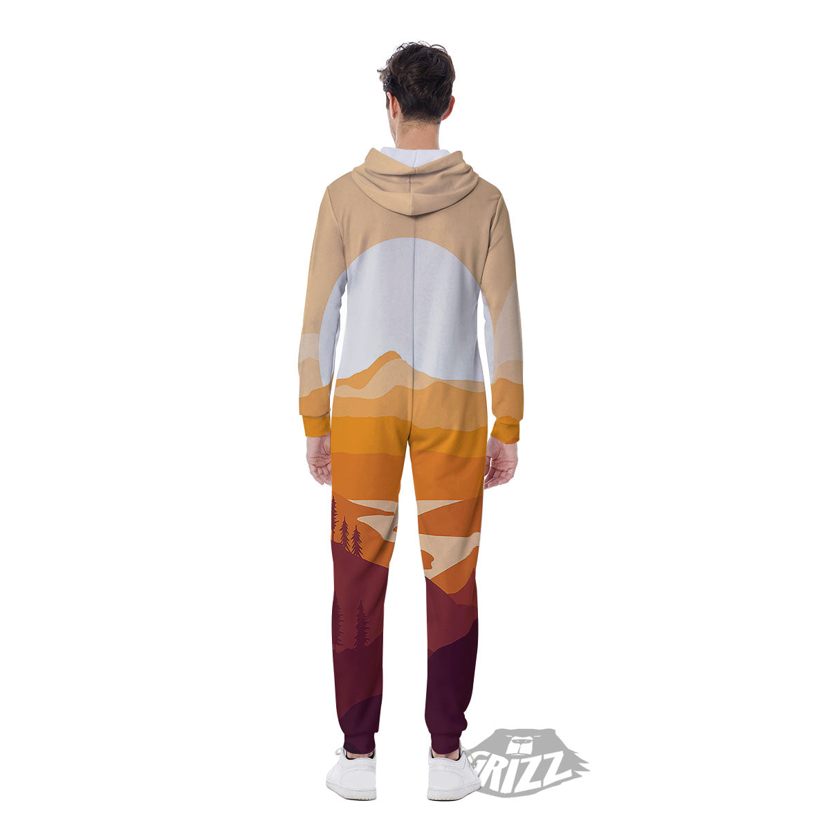 Autumn Mountains Sunset Print Men's Jumpsuit-grizzshop