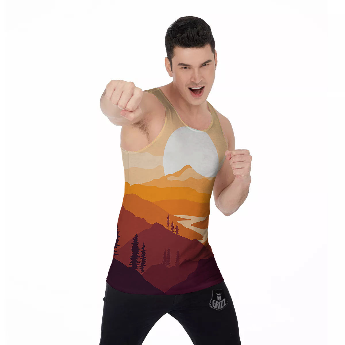 Autumn Mountains Sunset Print Men's Tank Top-grizzshop
