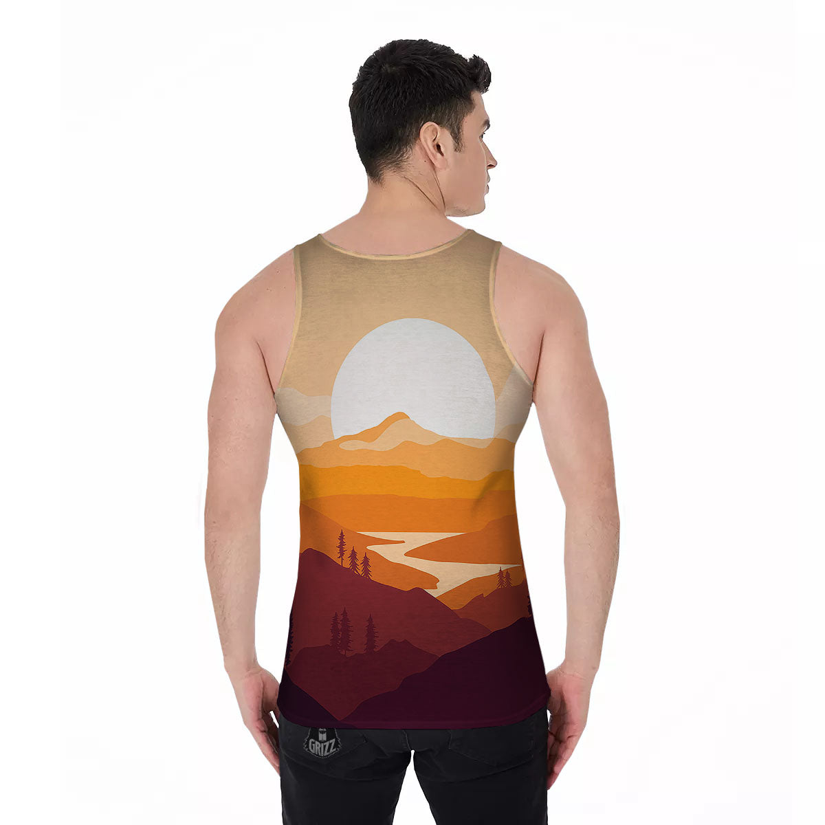 Autumn Mountains Sunset Print Men's Tank Top-grizzshop