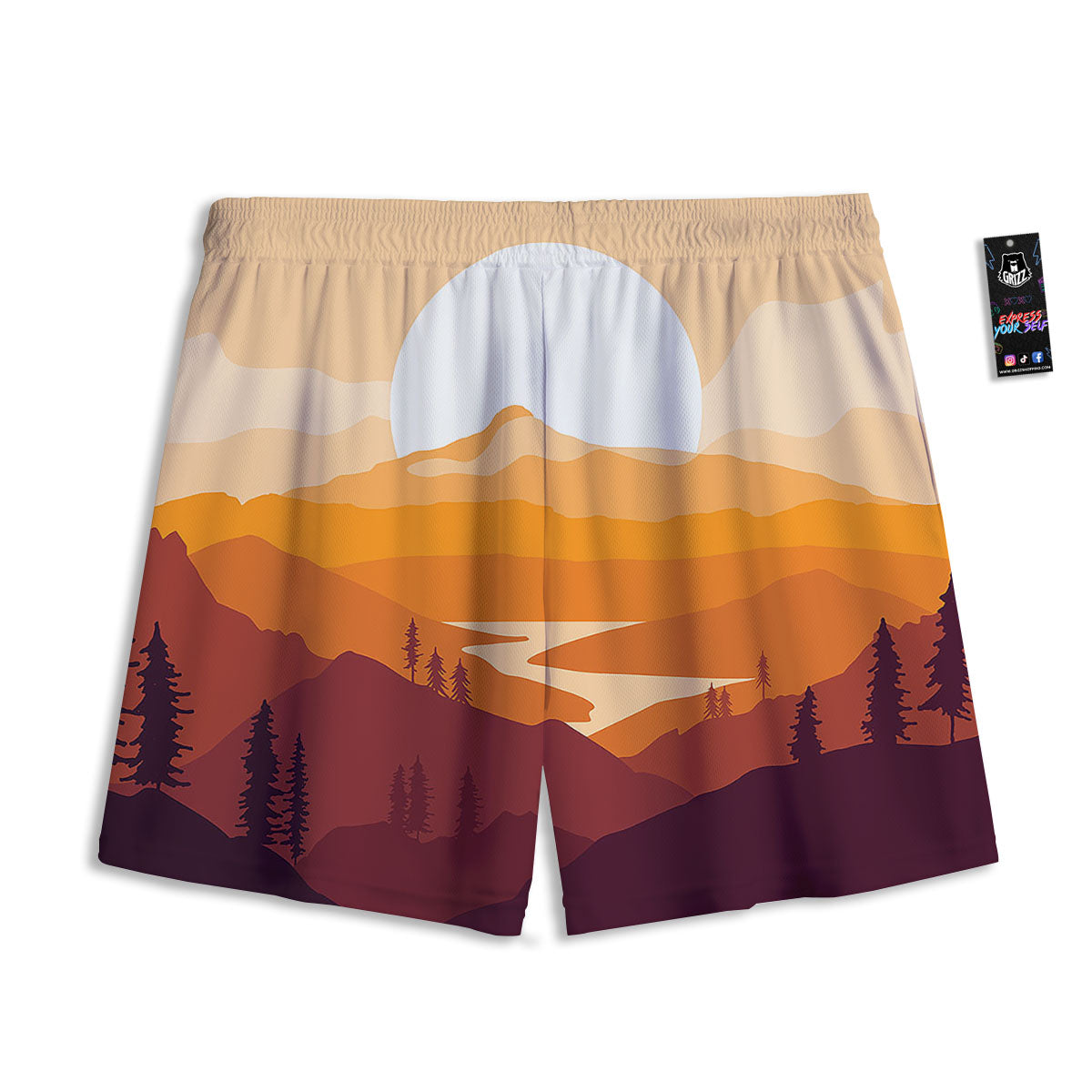 Boho Elephant Red And Gold Print Mesh Shorts