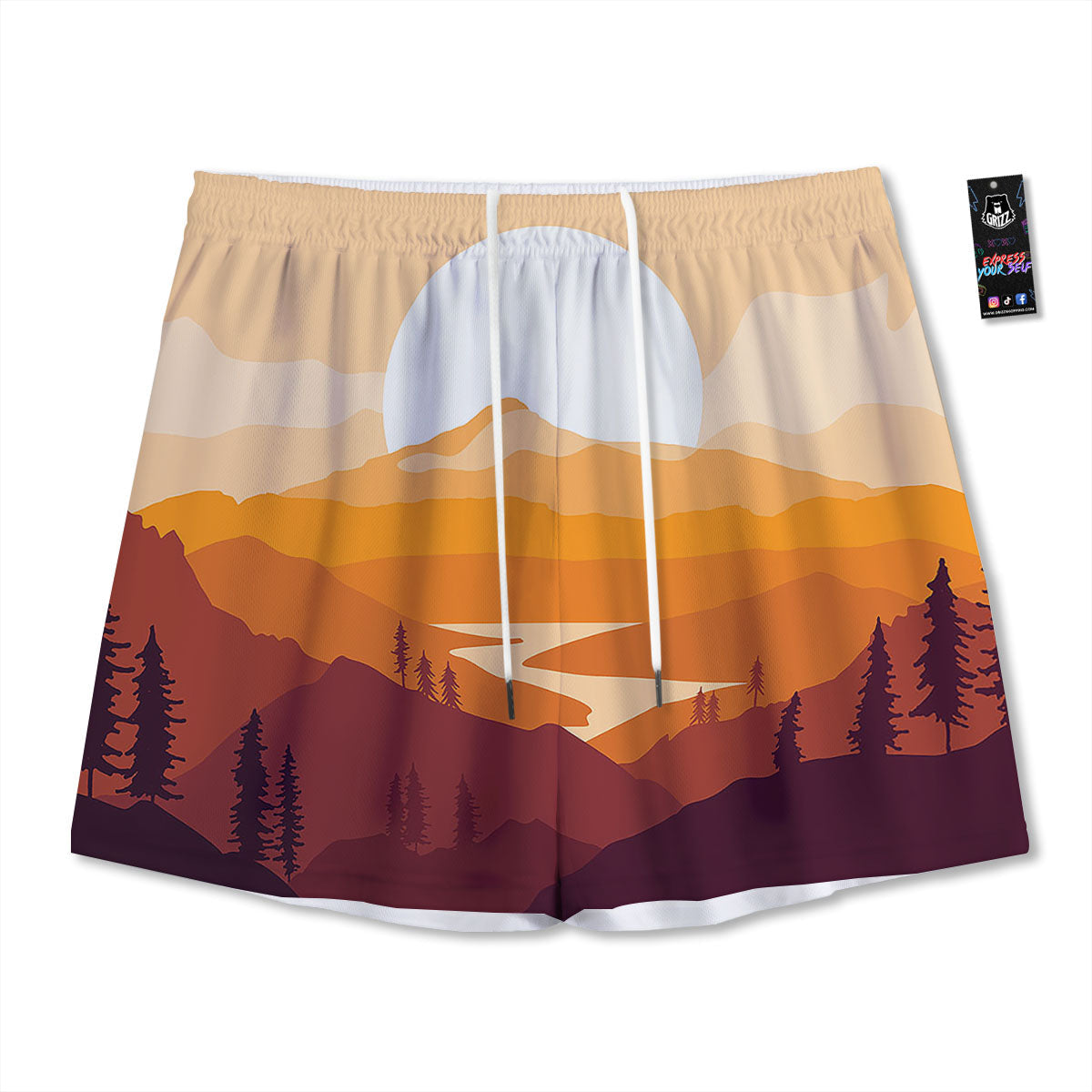 Boho Elephant Red And Gold Print Mesh Shorts