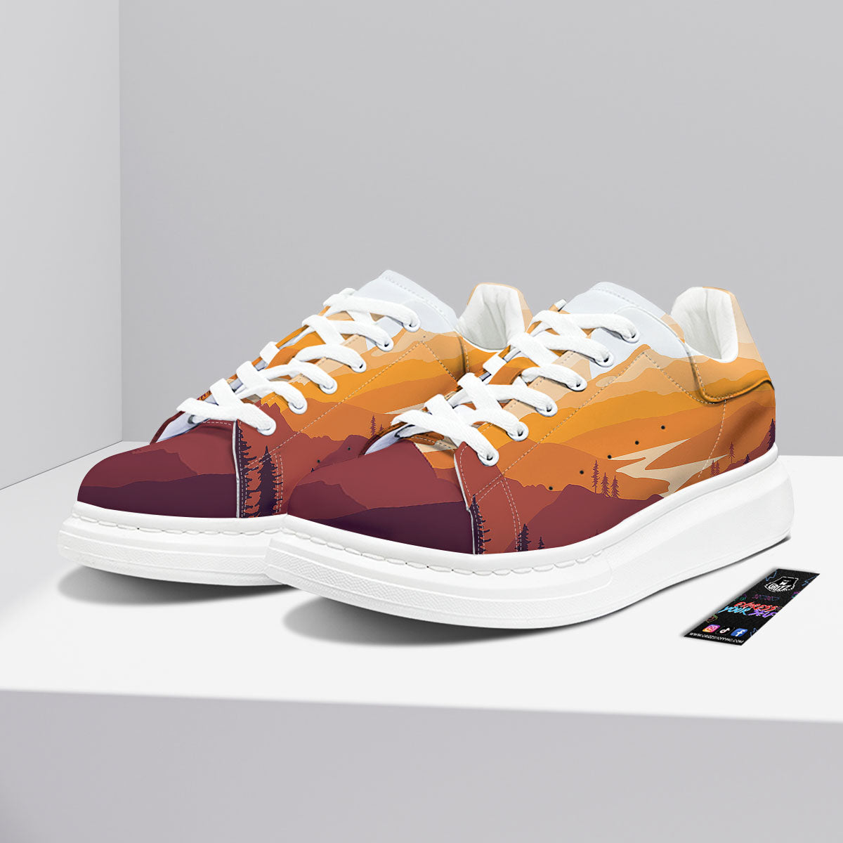 Autumn Mountains Sunset Print Platform Shoes-grizzshop
