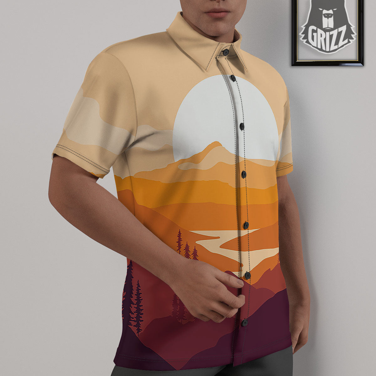 Autumn Mountains Sunset Print Untucked Shirts-grizzshop