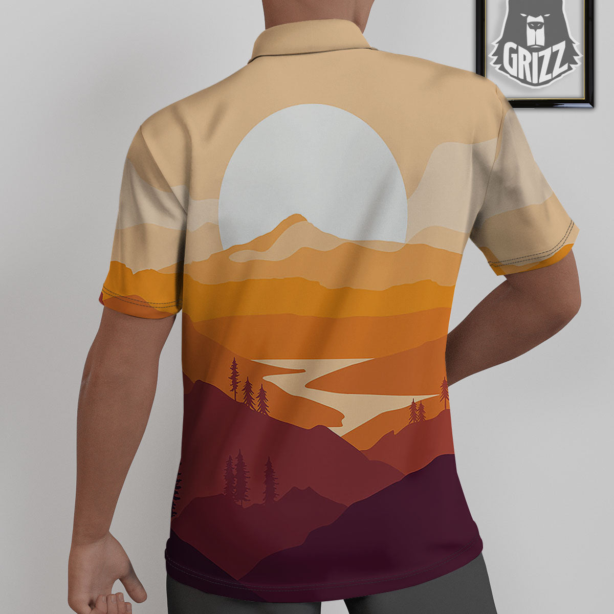 Autumn Mountains Sunset Print Untucked Shirts-grizzshop