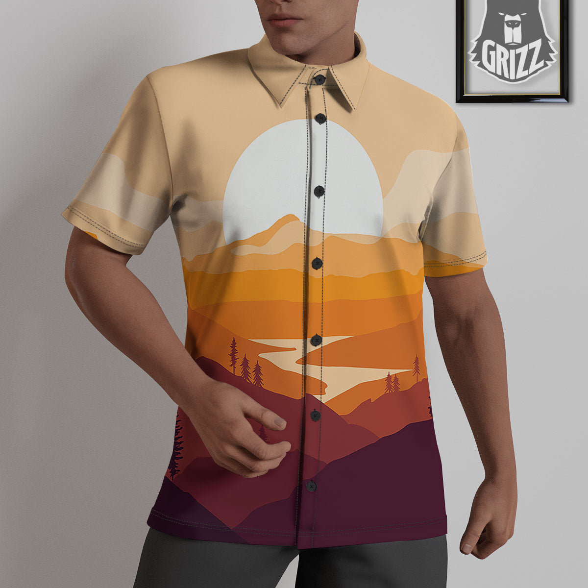 Autumn Mountains Sunset Print Untucked Shirts-grizzshop