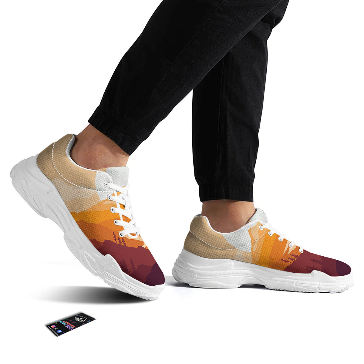 Autumn Mountains Sunset Print White Chunky Shoes-grizzshop