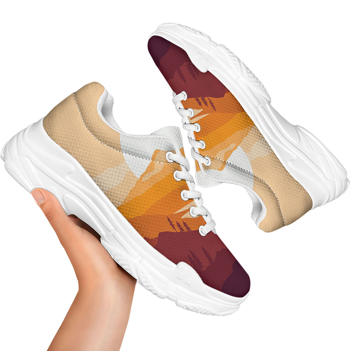 Autumn Mountains Sunset Print White Chunky Shoes-grizzshop