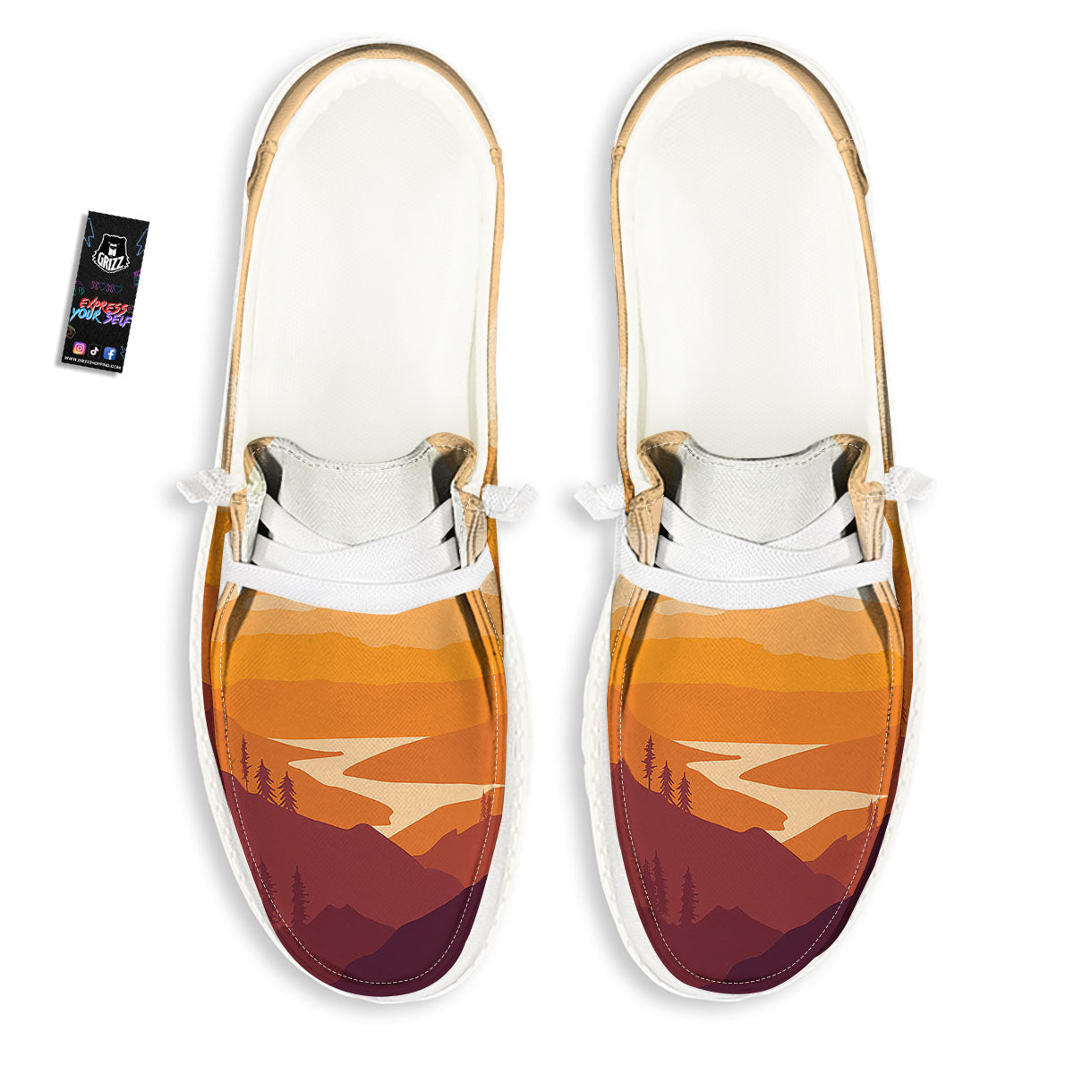 Autumn Mountains Sunset Print White Loafers-grizzshop