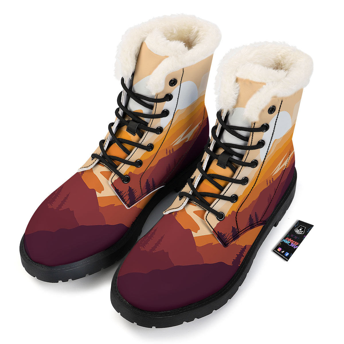 Autumn Mountains Sunset Print Winter Boots-grizzshop