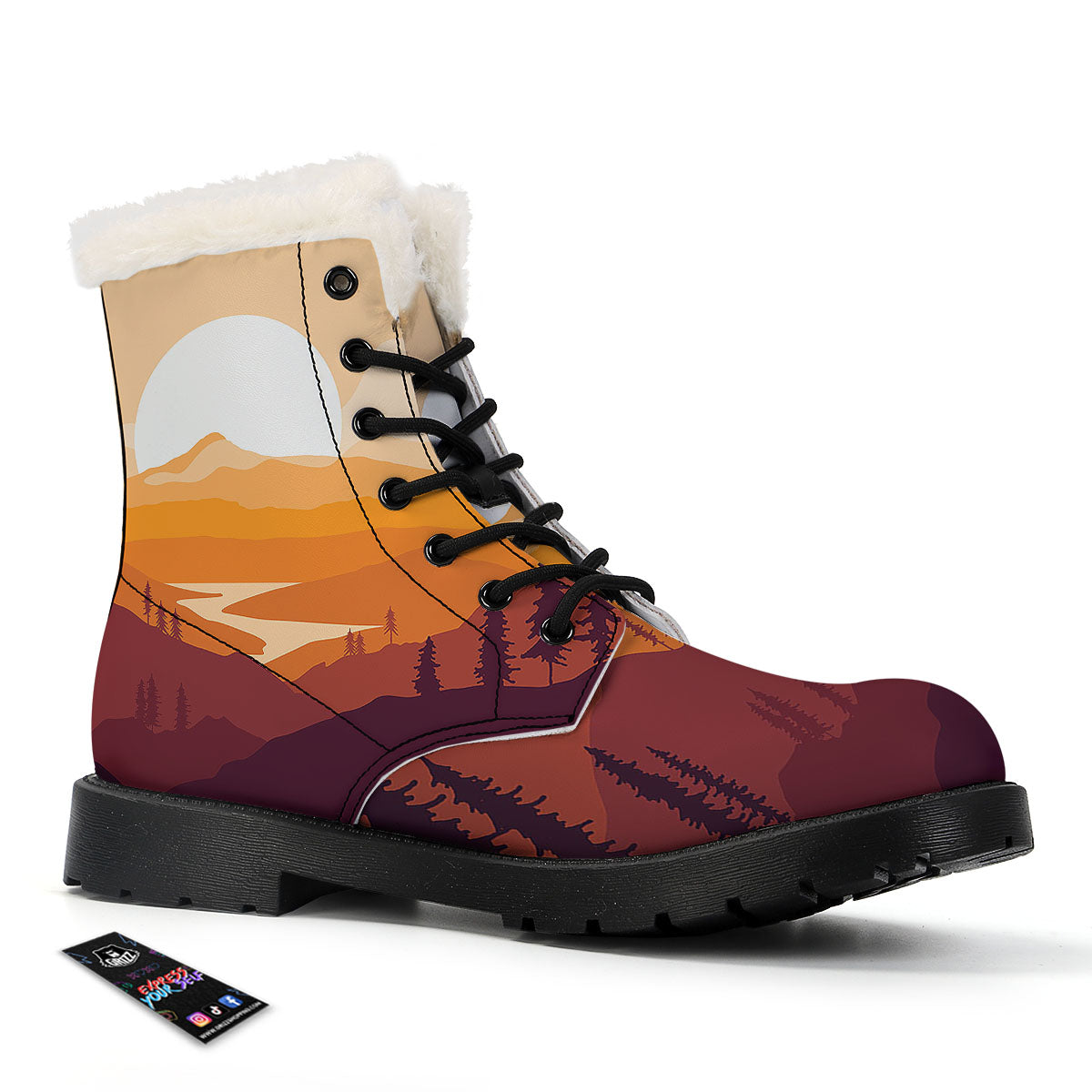 Autumn Mountains Sunset Print Winter Boots-grizzshop