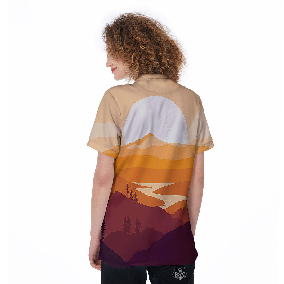 Autumn Mountains Sunset Print Women's Golf Shirts-grizzshop