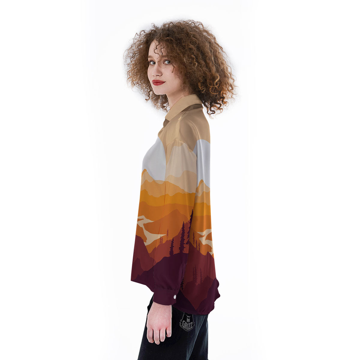 Autumn Mountains Sunset Print Women's Long Sleeve Shirts-grizzshop