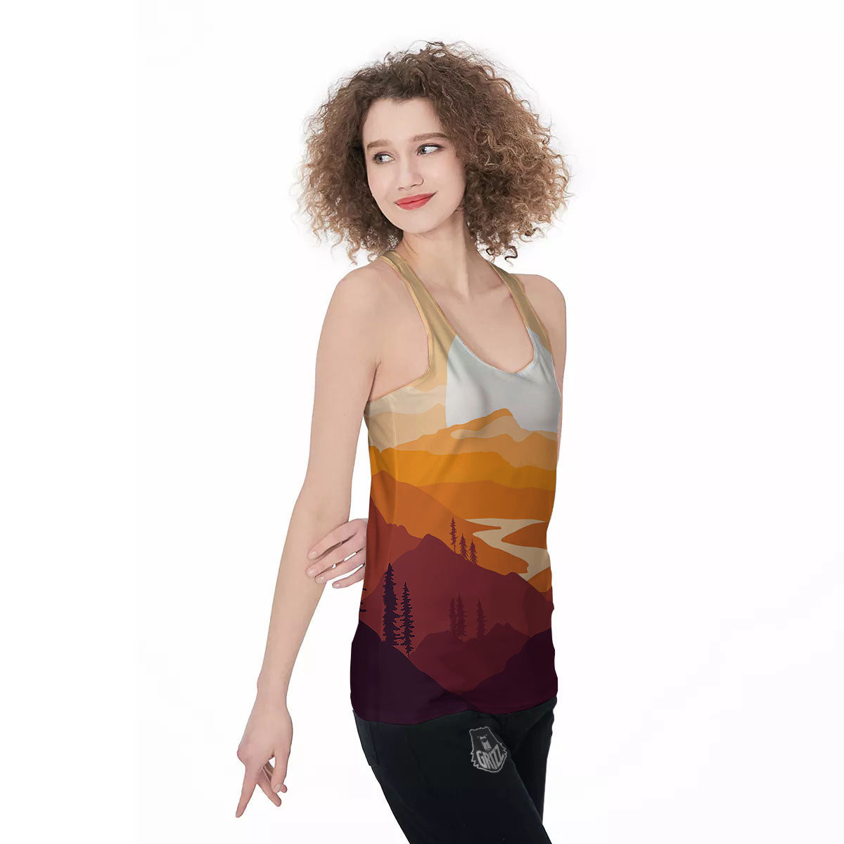 Autumn Mountains Sunset Print Women's Racerback Tank Top-grizzshop