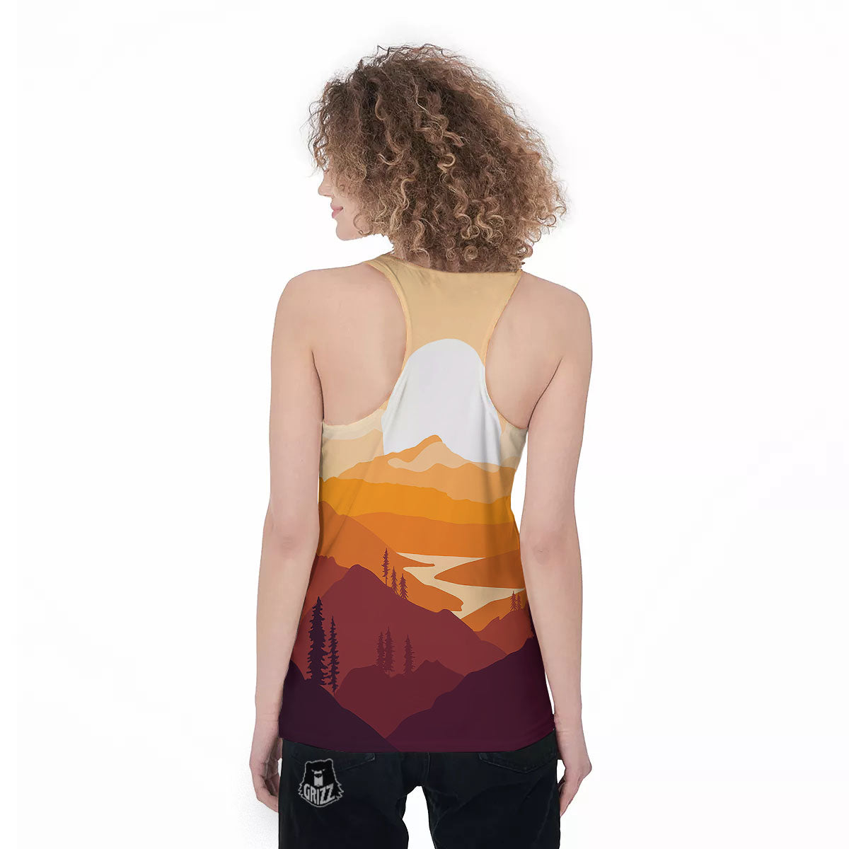 Autumn Mountains Sunset Print Women's Racerback Tank Top-grizzshop