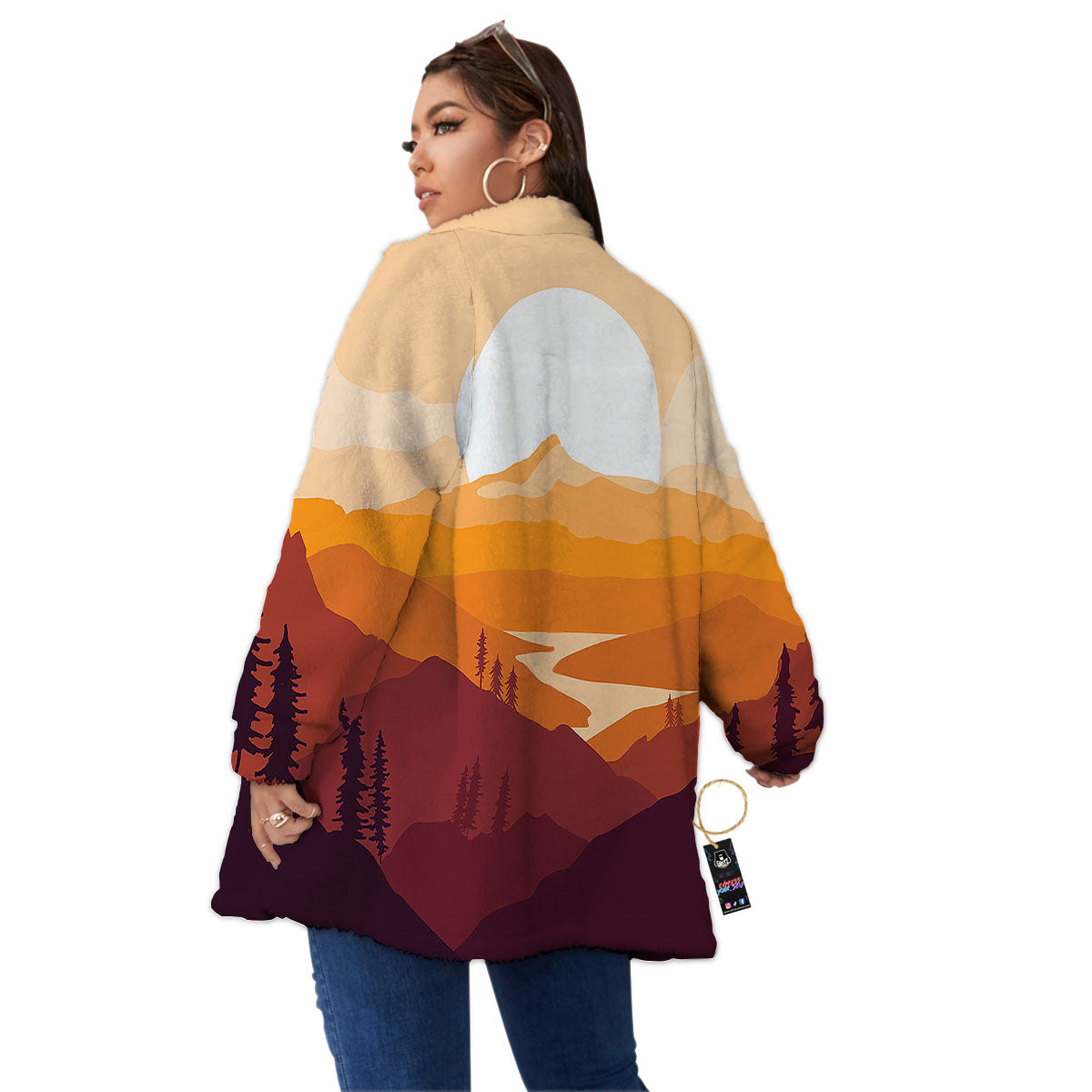 Autumn Mountains Sunset Print Women's Sherpa Jacket-grizzshop