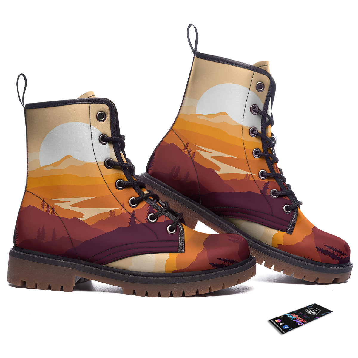 Autumn Mountains Sunset Print Work Boots-grizzshop