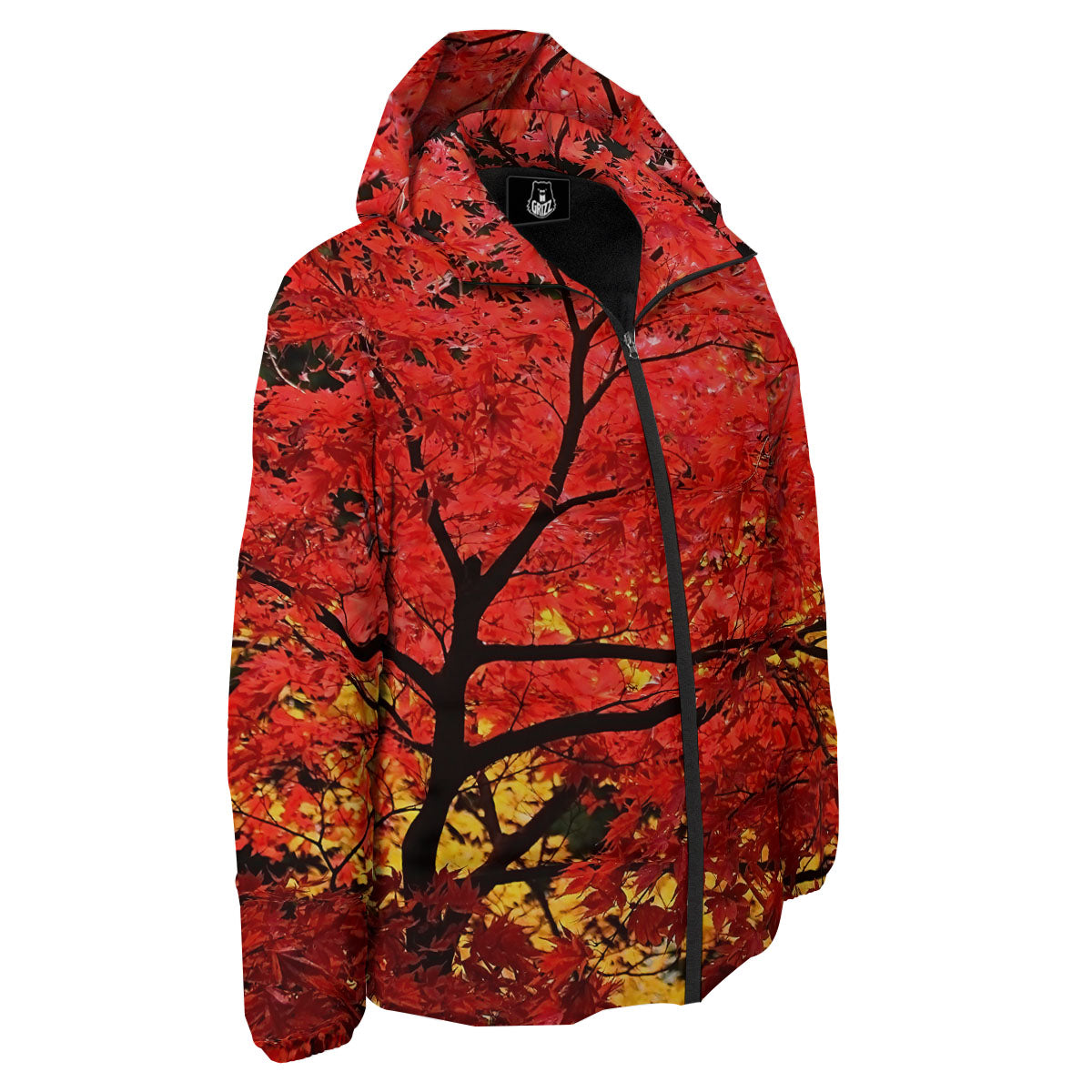 Autumn Trees Red Print Down Jacket-grizzshop