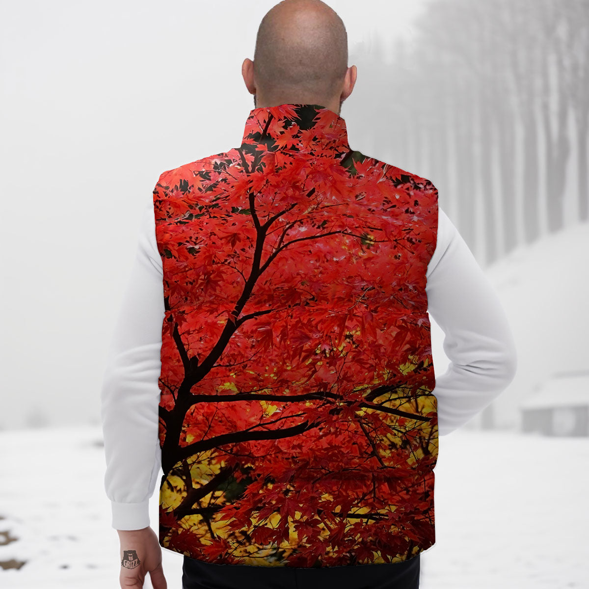 Autumn Trees Red Print Down Vest