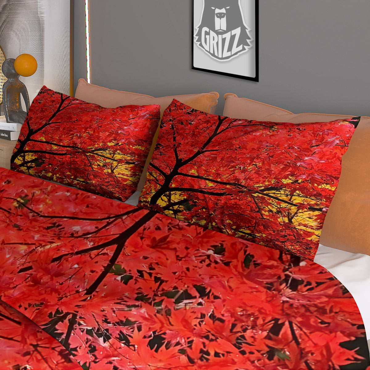 Autumn Trees Red Print Duvet Cover Bedding Set
