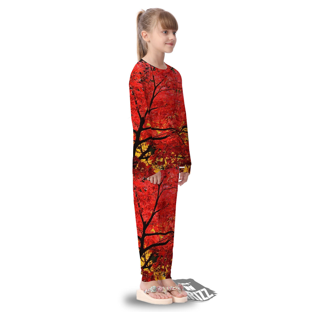Autumn Trees Red Print Kid's Pajamas-grizzshop