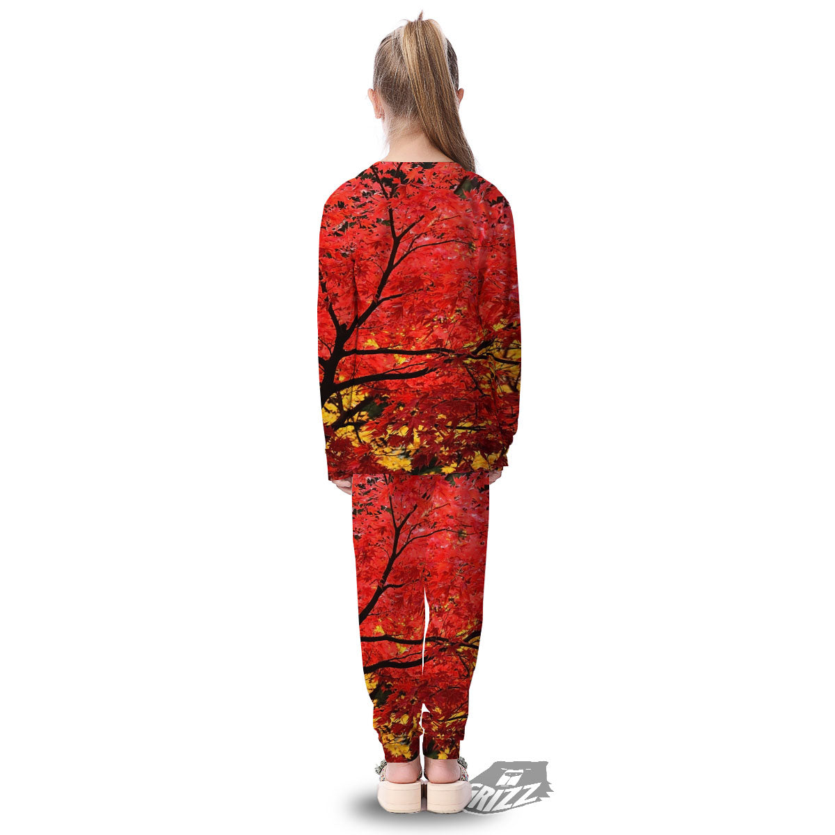 Autumn Trees Red Print Kid's Pajamas-grizzshop